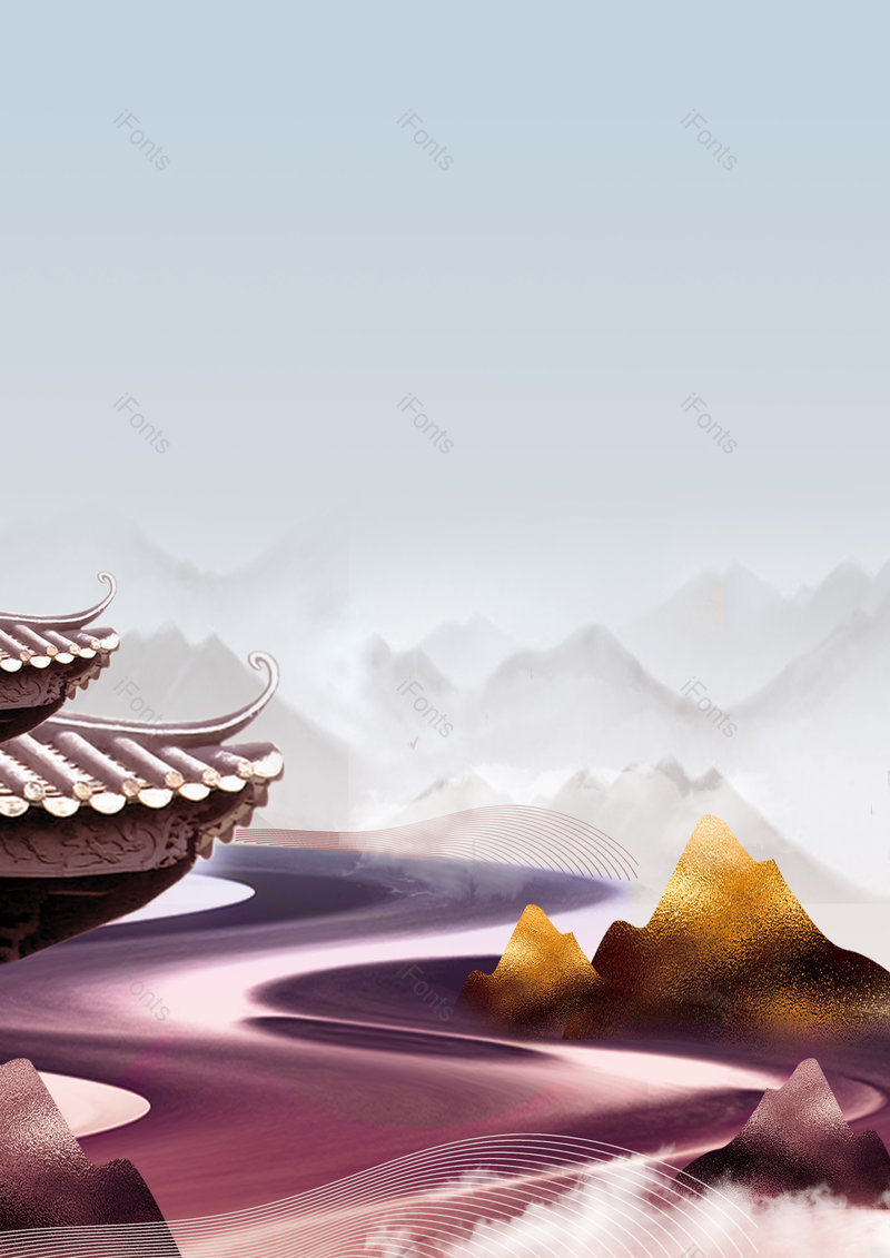 灰色中国风建筑意境国风山峰山坡宣传背景,插画/手绘图,插画/手绘图库,插画/手绘图下载,插画/手绘